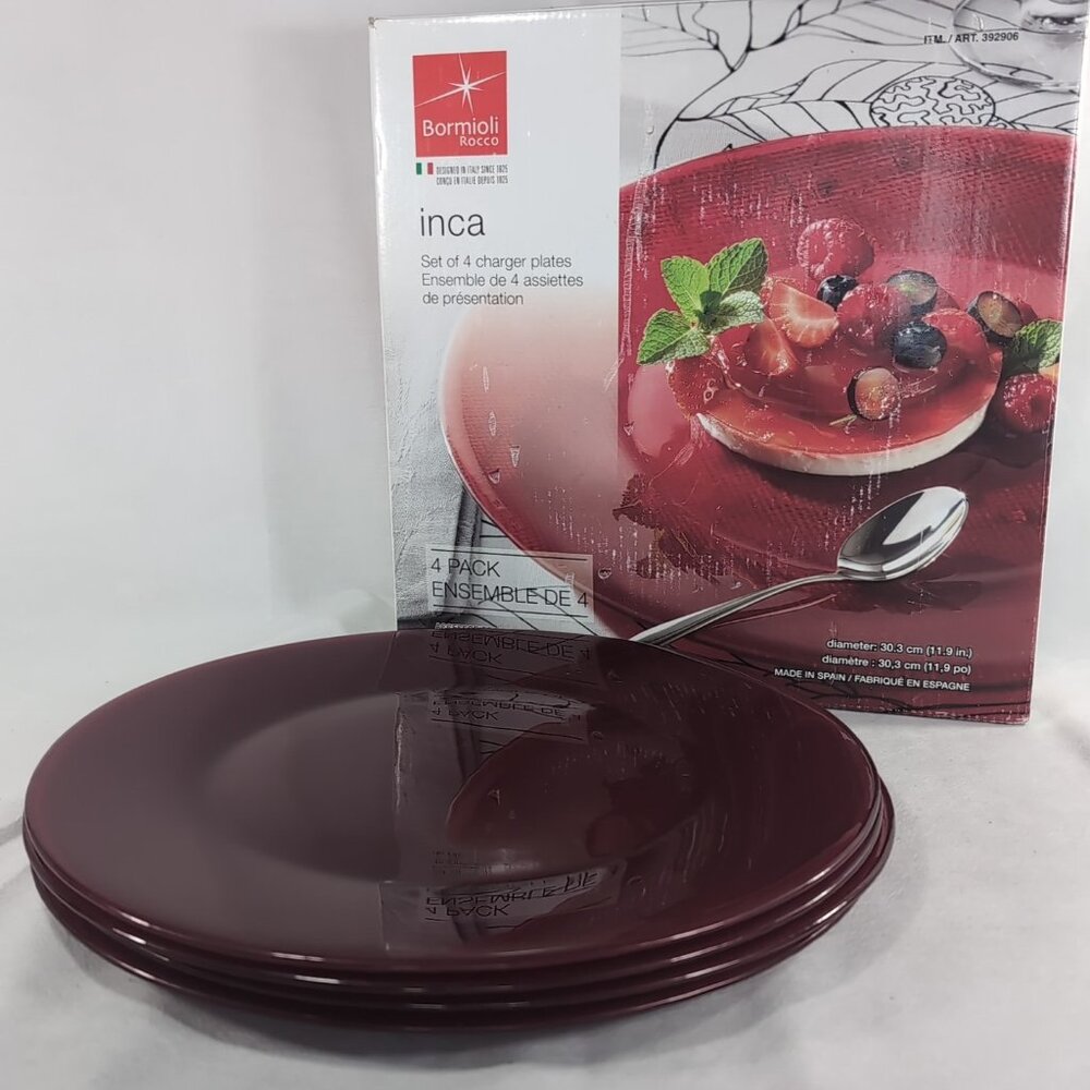 Bormioli Rocco Inca Set of 4 Charger Plates Red Glass 30.3cm 392906 Spain RARE